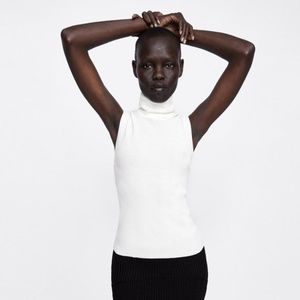NWT Zara TRF Knitwear White Sleeveless Turtleneck